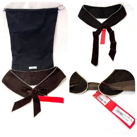 Auc Valentino wide Lamb Suede Dark Brown Self tie Belt Valentino Wide Reversible Suede/Leather Belt – The  main image 2
